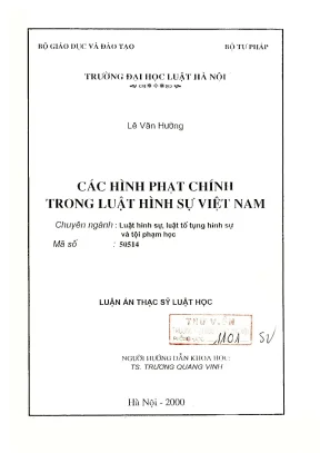 Luận văn thạc sĩ luật học các hình phạt chính trong luật hình sự việt nam