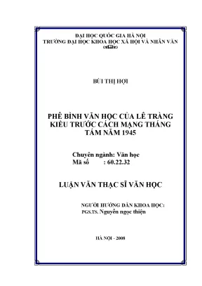 Luận văn thạc sĩ phê bình văn học của lê tràng kiều trước cách mạng tháng tám 1945