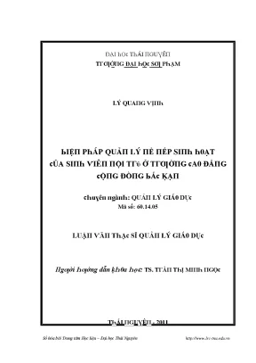 Luận văn biện pháp quản lý nề nếp sinh hoạt của sinh viên nội trú ở trường cao đẳng cộng đồng bắc kạn