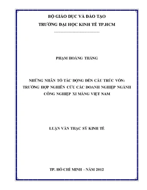 Luận văn những nhân tố tác động đến cấu trúc vốn trường hợp nghiên cứu các doanh nghiệp ngành công nghiệp xi măng việt nam