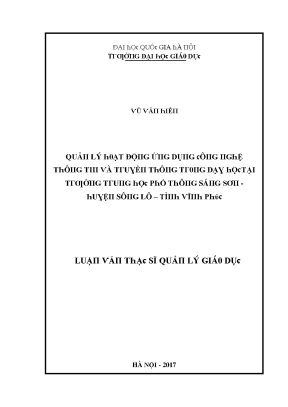 Luận văn quản lý hoạt động ứng dụng công nghệ thông tin và truyền thông trong dạy học tại trường trung học phổ thông sáng sơn huyện sông lô tỉnh vĩnh phúc