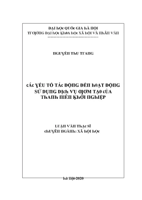 Luận văn các yếu tố tác động đến hoạt động sử dụng dịch vụ ươm tạo của thanh niên khởi nghiệp
