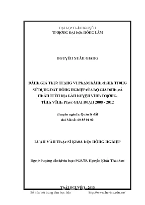 Luận văn đánh giá thực trạng vi phạm hành chính trong sử dụng đất nông nghiệp của hộ gia đình cá nhân trên địa bàn huyện vĩnh tường tỉnh vĩnh phúc giai đoạn 2008 2012