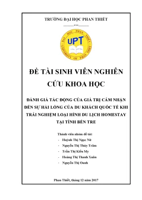 Đánh giá tác động của giá trị cảm nhận đến sự hài lòng của du khách quốc tế khi trải nghiệm loại hình du lịch homestay tại tỉnh bến tre