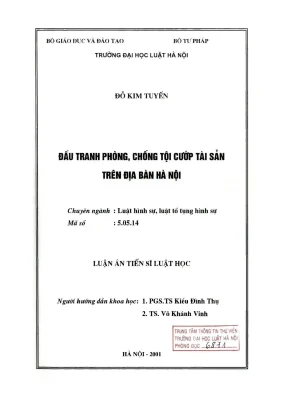 Luận án tiến sĩ luật học đấu tranh phòng chống tội cướp tài sản trên địa bàn hà nội