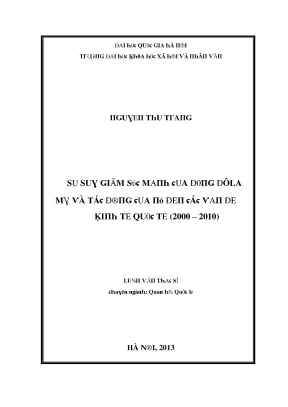 Luận văn sự suy giảm sức mạnh của đồng đôla mỹ và tác động của nó đến các vấn đề kinh tế quốc tế 2000 2010