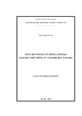 Luận văn thạc sĩ đảng bộ tỉnh quảng bình lãnh đạo giáo dục phổ thông từ năm 2001 đến năm 2010
