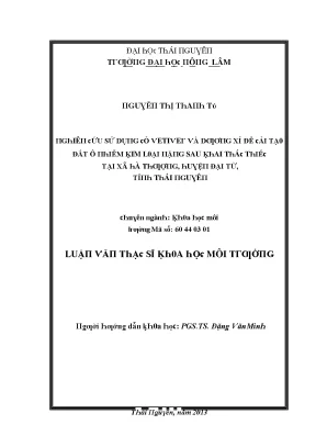 Luận văn nghiên cứu sử dụng cỏ vetiver và dương xỉ để cải tạo đất ô nhiễm kim loại nặng sau khai thác thiếc tại xã hà thượng huyện đại từ tỉnh thái nguyên