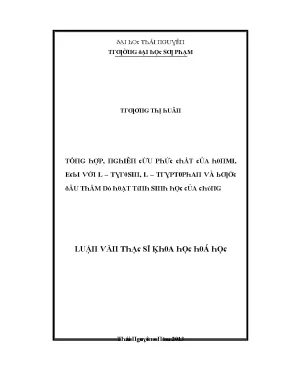 Luận văn tổng hợp nghiên cứu phức chất của honmi ecbi với l tyrosin l tryptophan và bước đầu thăm dò hoạt tính sinh học của chúng