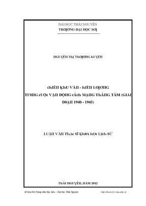 Luận văn chiến khu vần hiền lương trong cuộc vận động cách mạng tháng tám gian đoạn 1940 1945