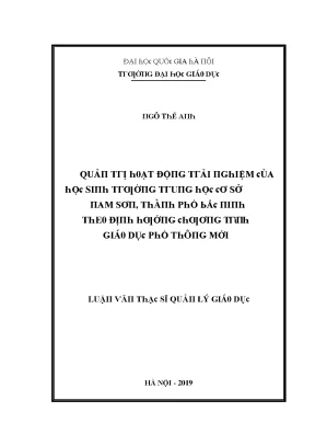 Luận văn quản trị hoạt động trải nghiệm của học sinh trường trung học cơ sở nam sơn thành phố bắc ninh theo định hướng chương trình giáo dục phổ thông mới