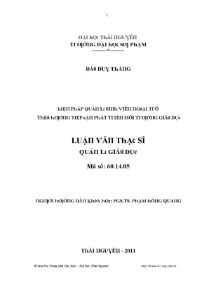 Luận văn biện pháp quản lí sinh viên ngoại trú theo hướng tiếp cận phát triển môi trường giáo dục