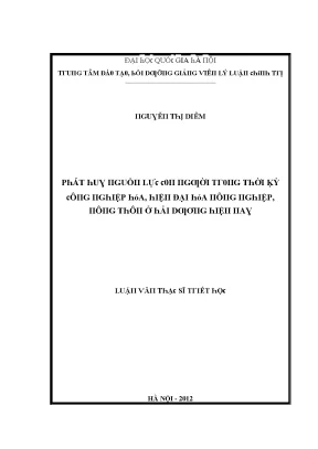 Luận văn phát huy nguồn lựcn người trong thời kỳ công nghiệp hóa hiện đại hóa nông nghiệp nông thôn ở hải dương hiện nay