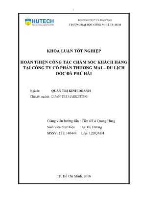 Luận văn hoàn thiện công tác chăm sóc khách hàng tại công ty cp thương mại du lịch dốc đá phú hài