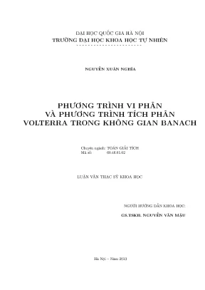 Luận văn phương trình vi phân và phương trình tích phân volterra trong không gian banach