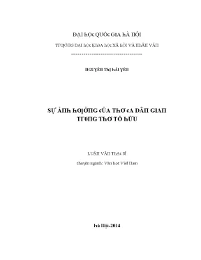 Luận văn sự ảnh hưởng của thơ ca dân gian trong thơ tố hữu