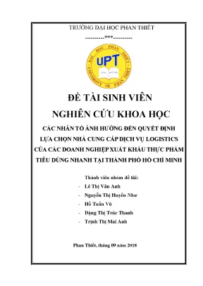 Các nhân tố ảnh hưởng đến quyết định lựa chọn nhà cung cấp dv logistics các dn xnk thực phẩm tiêu dùng nhanh tại tphcm
