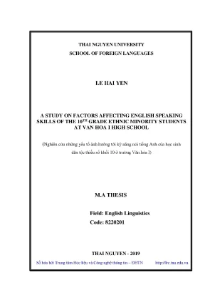Luận văn nghiên cứu những yếu tố ảnh hưởng tới kỹ năng nói tiếng anh của học sinh dân tộc thiểu số khối 10 ở trường văn hóa i