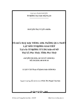 Luận văn tổ chức dạy học tiếng anh thông qua thiết lập môi trường giao tiêp tại các trường trung học cơ sở thị xã phú thọ tỉnh phú thọ