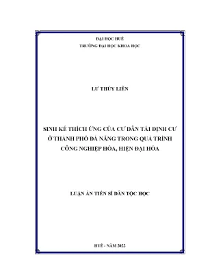 Luận án tiến sĩ sinh kế thích ứng của cư dân tái định cư ở thành phố đà nẵng trong quá trình công nghiệp hóa hiện đại hóa