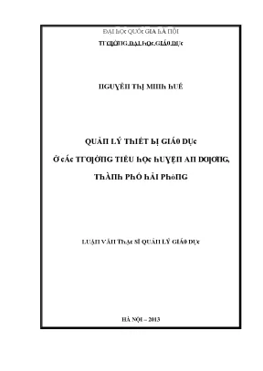 Luận văn quản lý thiết bị giáo dục ở các trường tiểu học huyện an dương thành phố hải phòng