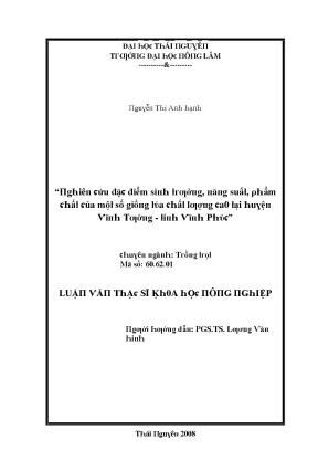 Luận văn nghiên cứu đặc điểm sinh trưởng năng suất phẩm chất của một số giống lúa chất lượng cao tại huyện vĩnh tường tỉnh vĩnh phúc
