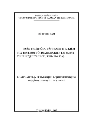 Luận văn hoàn thiện công tác thanh tra kiểm tra thuế đối với doanh nghiệp tại chi cục thuế huyện tân sơn tỉnh phú thọ