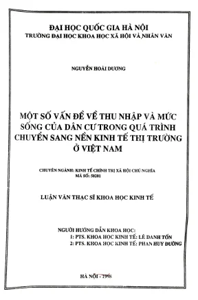 Luận văn thạc sĩ kinh tế chính trị một số vấn đề về thu nhập và mức sống của dân cư trong quá trình chuyển sang nền kinh tế thị trường ở việt nam