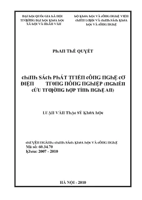 Luận văn chính sách phát triển công nghệ cơ điện trong nông nghiệp nghiên cứu trường hợp tỉnh nghệ an