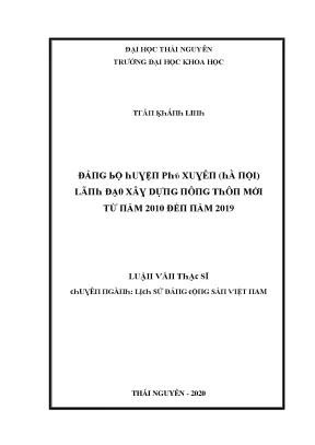 Luận văn đảng bộ huyện phú xuyên hà nội lãnh đạo xây dựng nông thôn mới từ năm 2010 đến năm 2019