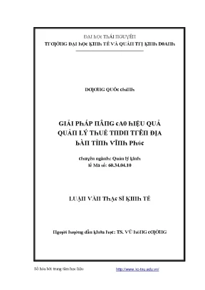 Luận văn giải pháp nâng cao hiệu quả quản lý thuế tndn trên địa bàn tỉnh vĩnh phúc