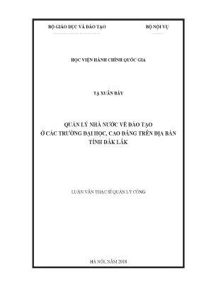 Luận văn quản lý nhà nước về đào tạo ở các trường đại học cao đẳngtrên địa bàn tỉnh đắk lắk