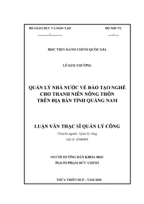 Luận văn quản lý nhà nước về đào tạo nghề cho thanh niên nông thôn trên địa bàn tỉnh quảng nam
