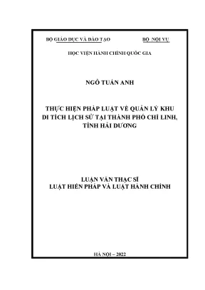 Luận văn thực hiện pháp luật về quản lý di tích lịch sử tại thành phố chí linh tỉnh hải dương