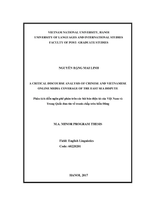 Luận văn thạc sĩ a critical discourse analysis of chinese and vietnamese online media coverage of the east sea dispute002