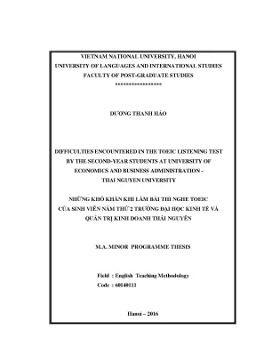 Luận văn thạc sĩ difficulties encountered in the toeic listening test by the second year students at university of economics and business administration thai nguyen university