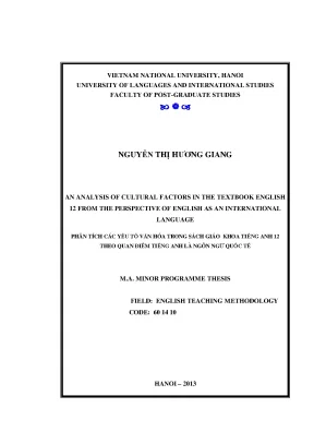 Luận văn thạc sĩ an analysis of cultural factors in the textbook english 12 from the perspective of english as an international language