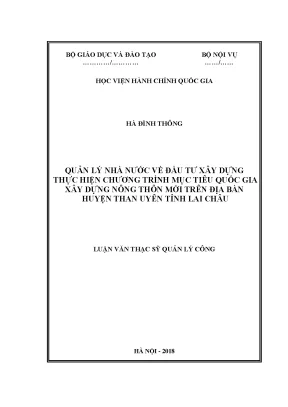 Luận văn quản lý nhà nước về đầu tư xây dựng thực hiện chương trình mục tiêu quốc gia xây dựng nông thôn mới trên địa bàn huyện than uyên tỉnh lai châu