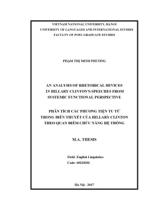 Luận văn thạc sĩ an analysis of rhetorical devices in hillary clintons speeches from systemic functional perspective