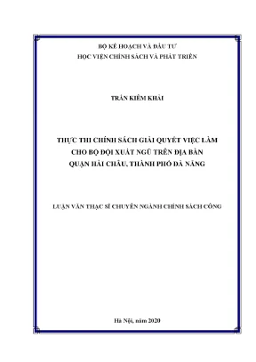 Luận văn thực thi chính sách giải quyết việc làm cho bộ đội xuất ngũ trên địa bàn quận hải châu thành phố đà nẵng