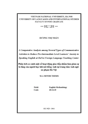 Luận văn thạc sĩ a comparative analysis among several types of communicative activities to reduce pre intermediate level learners anxiety in speaking english at ha noi foreign language teaching center