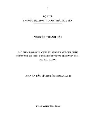 Đặc điểm lâm sàng cận lâm sàng và kết quả phẫu thuật nội soi khối u buồng trứng tại bệnh viện sản nhi bắc giang
