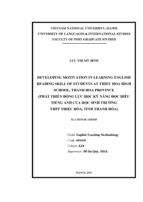 Luận văn thạc sĩ developing motivation in learning english reading skill of the students at thieu hoa high school thanh hoa province