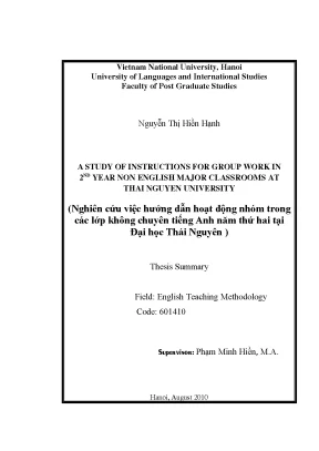 Luận văn thạc sĩ a study of instructions for group work in 2nd year non english major classrooms at thai nguyen university