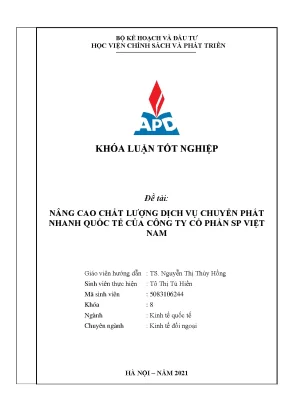 Luận văn nâng cao chất lượng dịch vụ chuyển phát nhanh quốc tế của công ty cổ phần sp việt nam