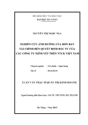 Luận văn nghiên cứu ảnh hưởng của đòn bẩy tài chính đến quyết định đầu tư của các công ty niêm yết trên thị trường chứng khoán việt nam