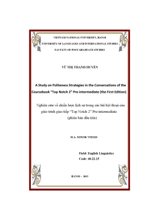 Luận văn thạc sĩ a study on politeness strategies in the conversations of the course book topnotch 2 pre intermediate