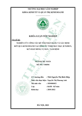 Nghiên cứu công tác kế toán bán hàng và xác định kết quả hoạt động kinh doanh tại công ty tnhh may mặc junzhen kcn bảo minh vụ bản nam định