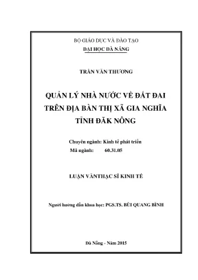 Luận văn quản lý nhà nước về đất đai trên địa bàn thị xã gia nghĩa tỉnh đăk nông