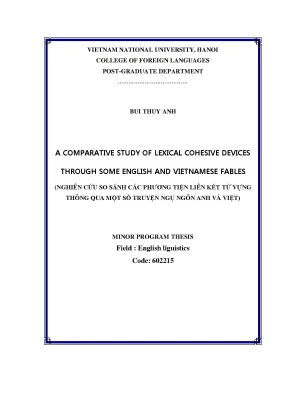 Luận văn thạc sĩ a comparative study of lexical cohesive devices through some english and vietnamese fables
